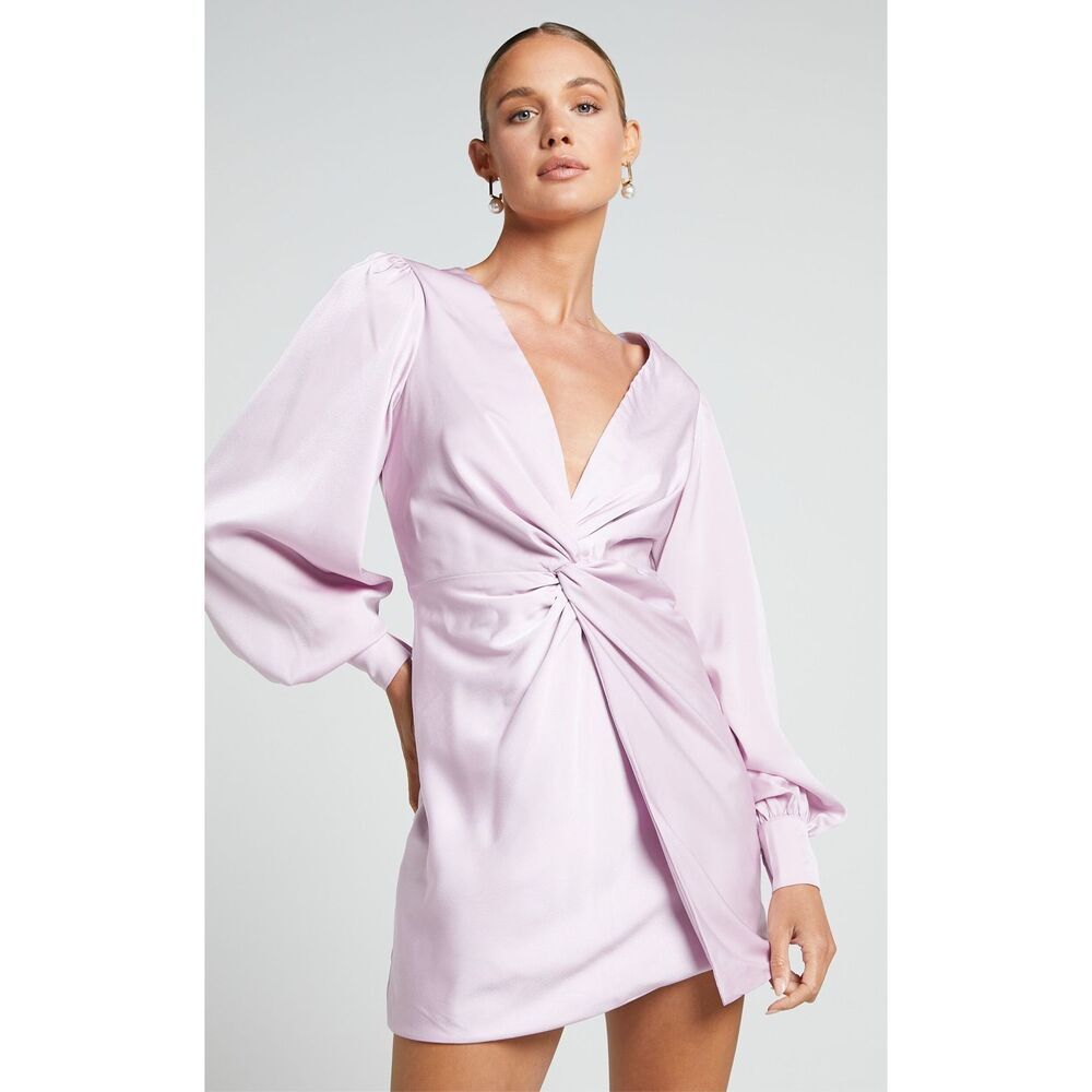 Showpo Billie Mini Dress Lilac‎ Purple Twist Front Long Sleeves US size 6